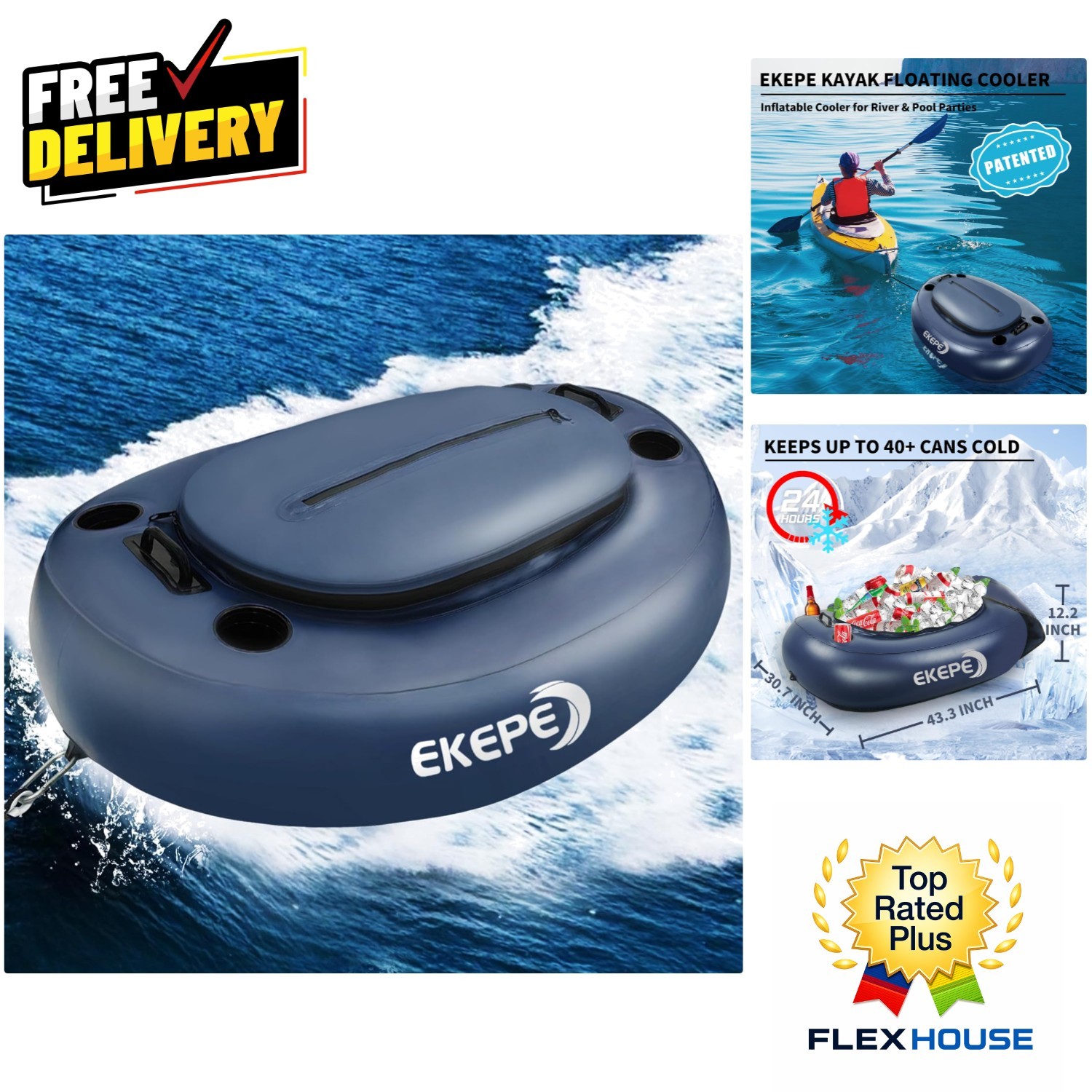 40 QT Inflatable Floating Cooler with Tow Rope – Perfect for Kayaking & Boating