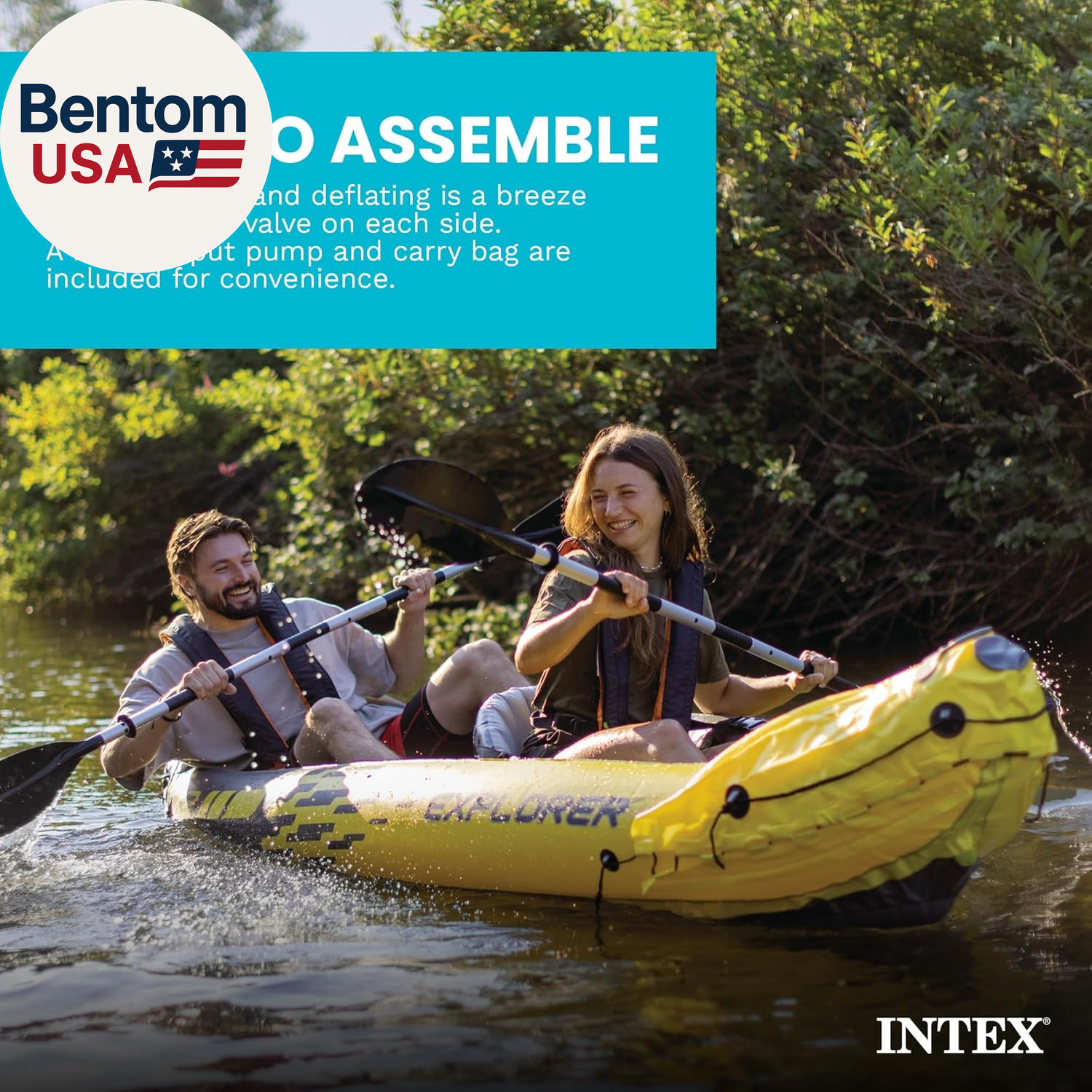 68307EP Explorer K2 Inflatable Kayak Set: Includes Deluxe 86In Aluminum Oars and