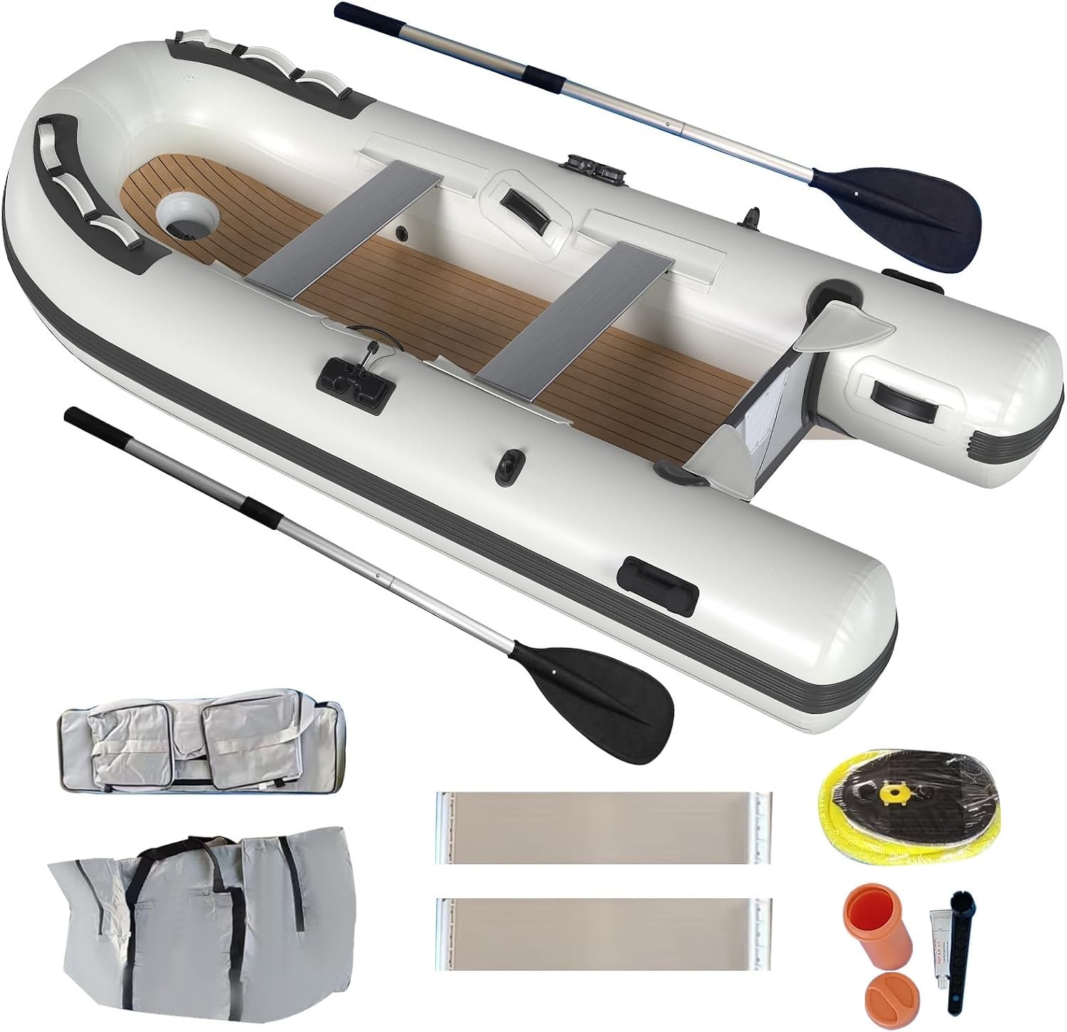 Inflatable Boat 10.5ft x 5ft, 5 Person Sport Tender Dinghy for Fishing White