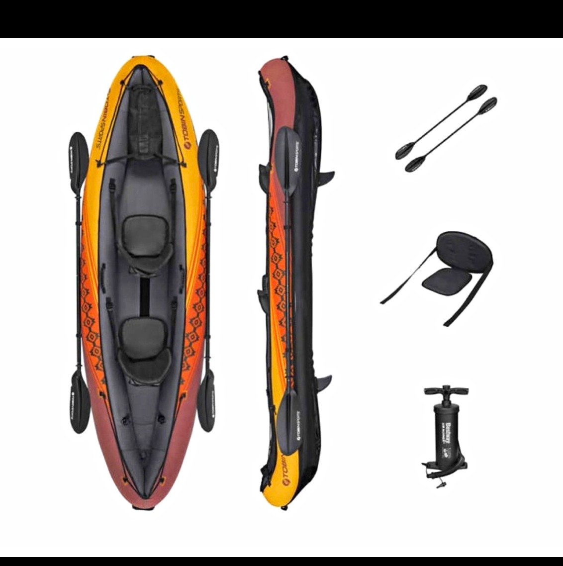 Tobin Sports Wavebreak Inflatable 2-Person Kayak Set w/ Paddles Pump Orange