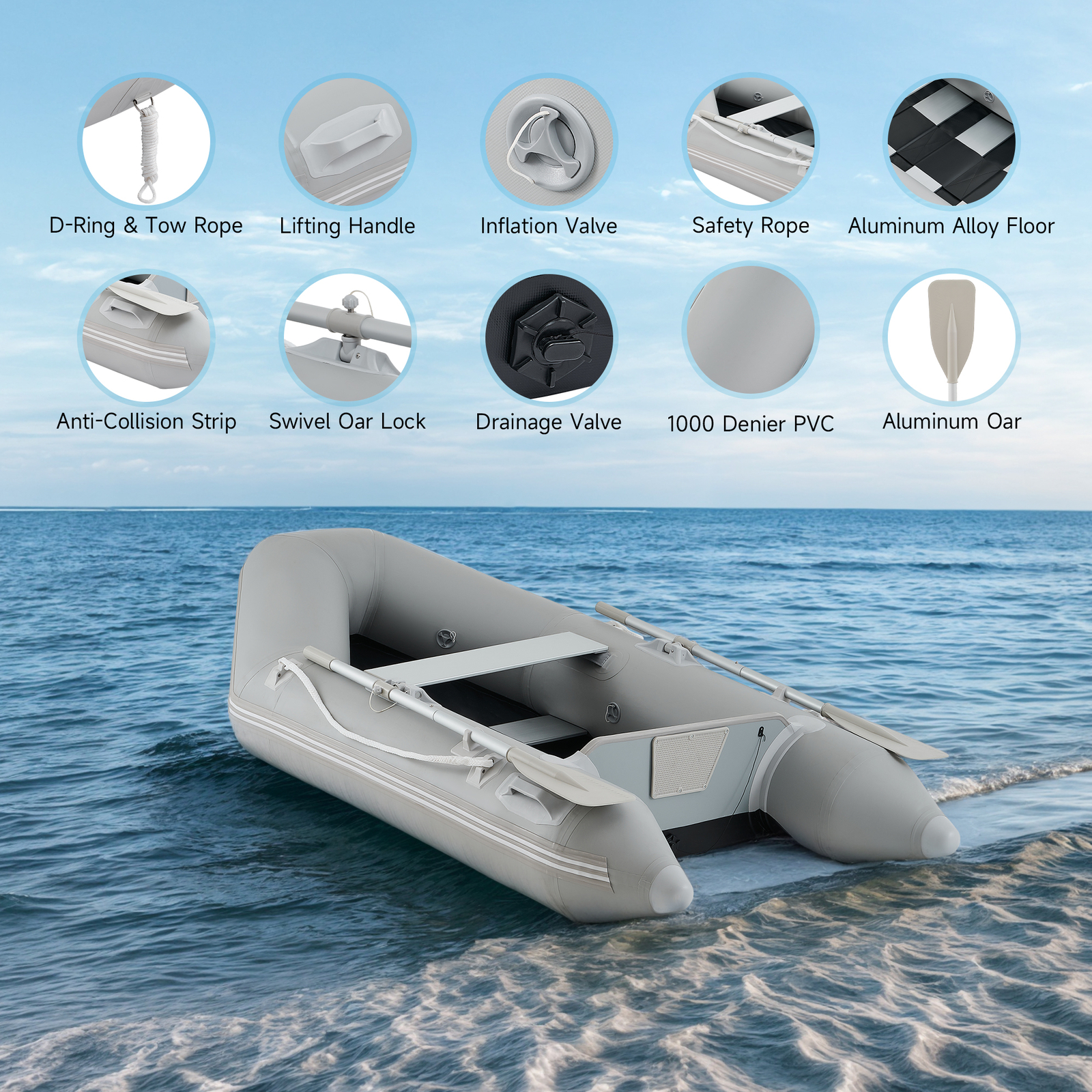 7.5ft Inflatable Boat Fishing Dinghy Tender Pontoon Rescue & Dive Boat White