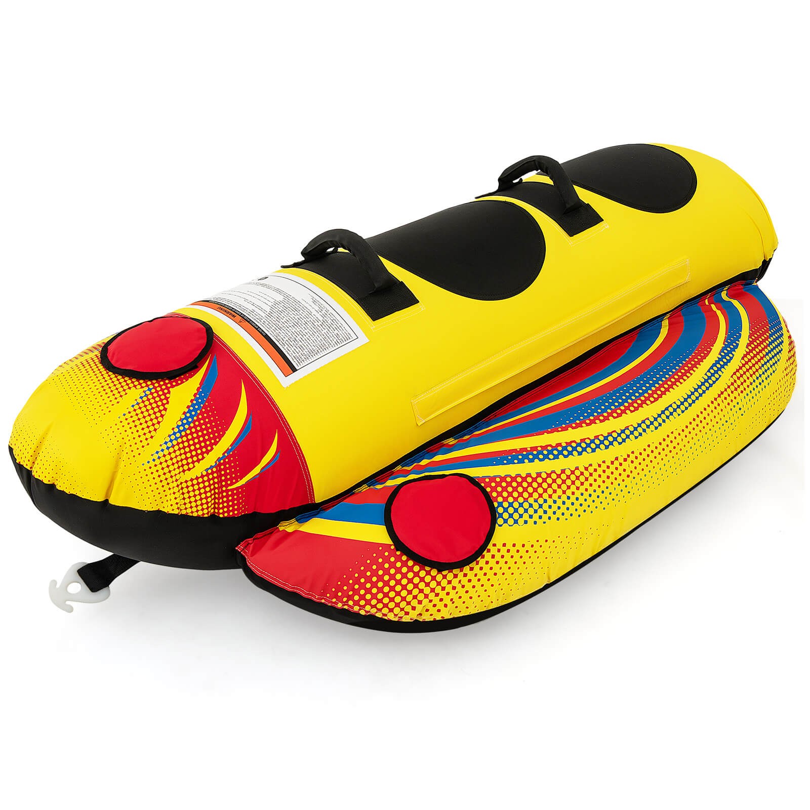 2-Person Inflatable Banana Boat w/ Boating & Water Sports 2 EVA-padded Seats