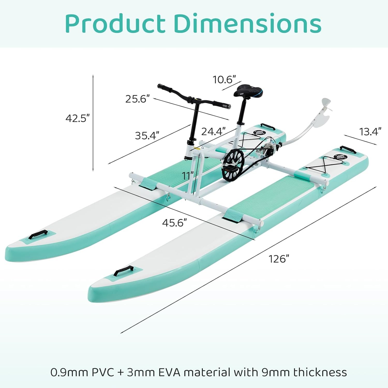 Inflatable Water Bike Kayak Hybrid 126 x 45.6 x 42.5 in PVC EVA Light Blue