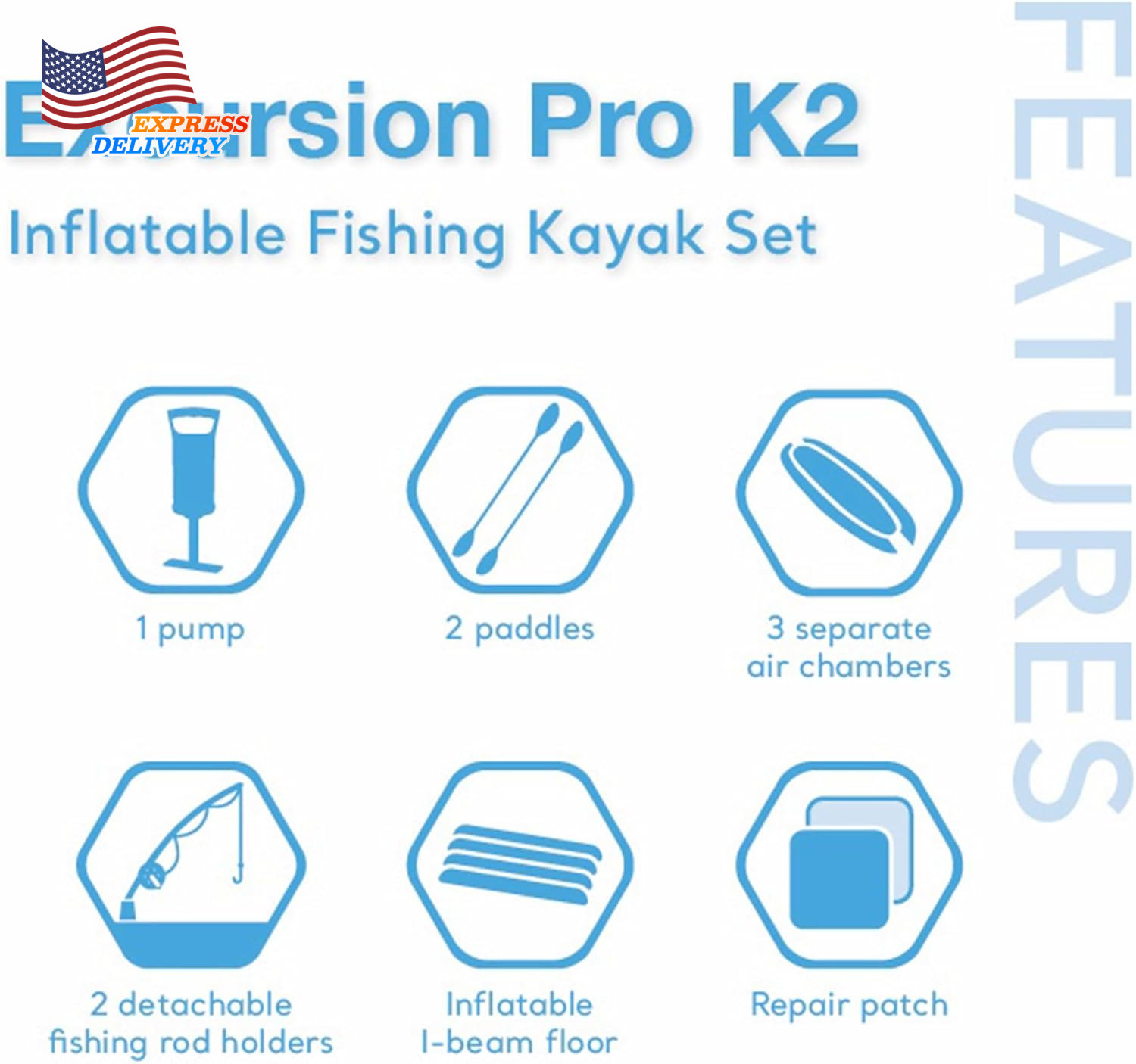 68309EP Excursion Pro K2 Inflatable Kayak Set Includes Paddles High-Output Pump