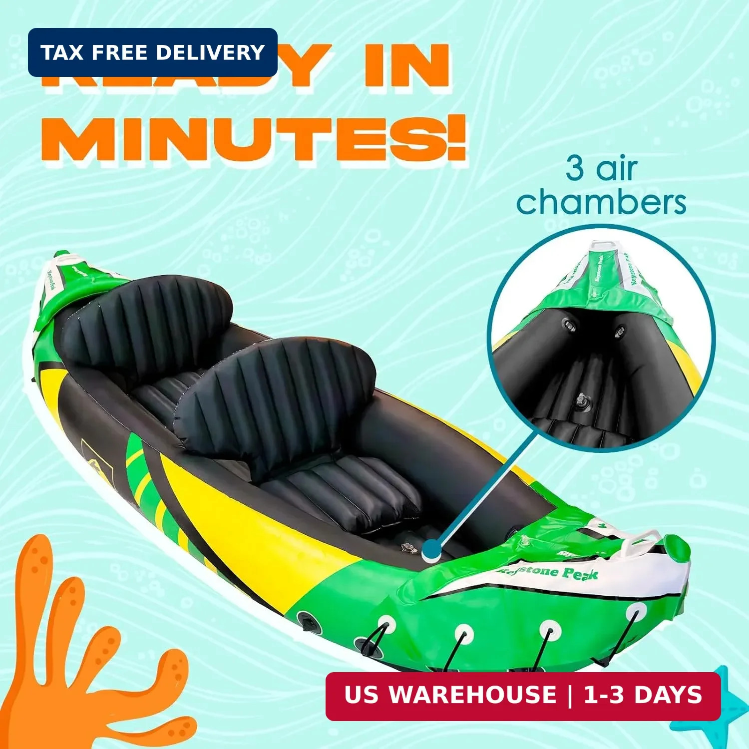Inflatable Kayak 2 Person with Detachable Sun Canopy – Heavy-Duty Tandem Kayak f