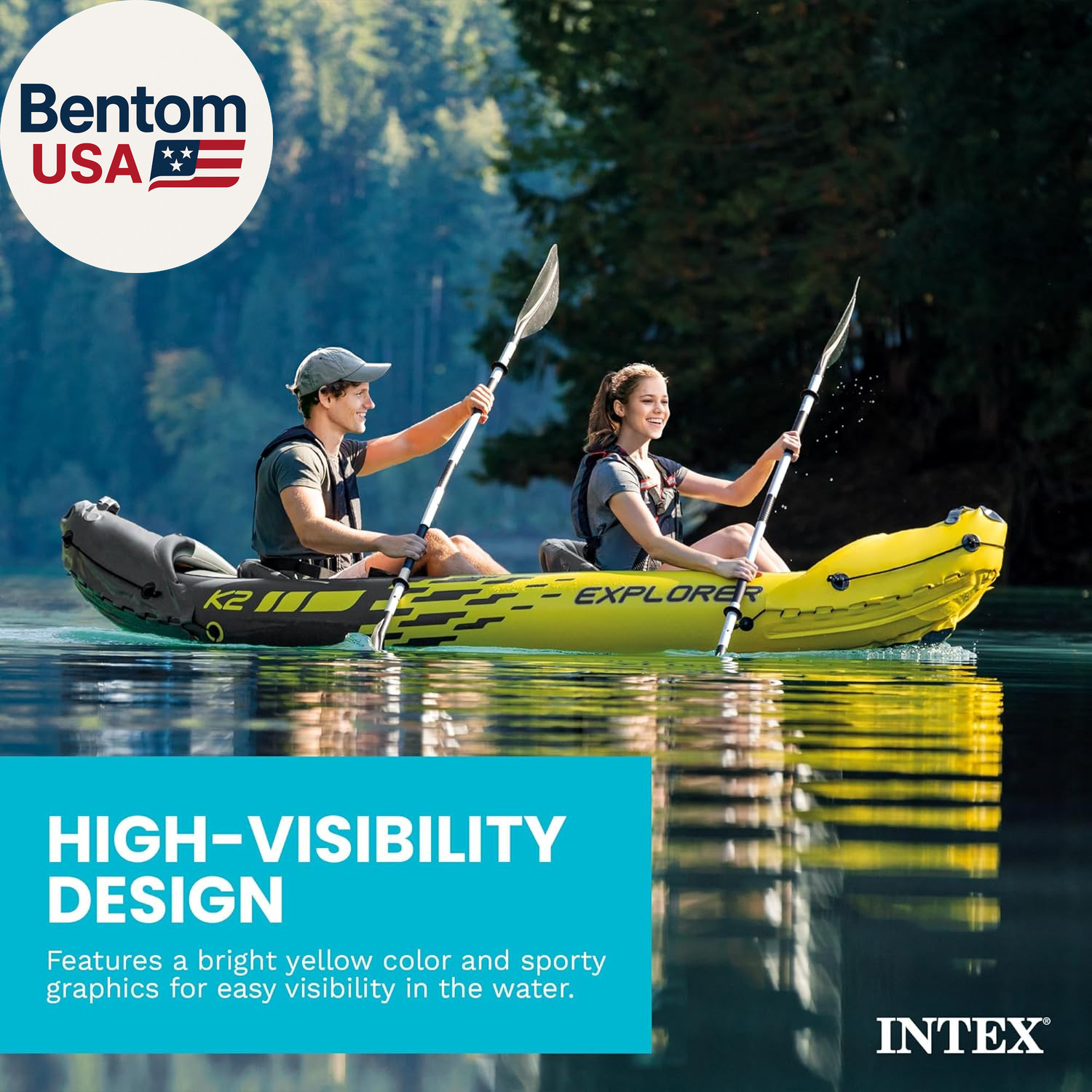 68307EP Explorer K2 Inflatable Kayak Set: Includes Deluxe 86In Aluminum Oars and