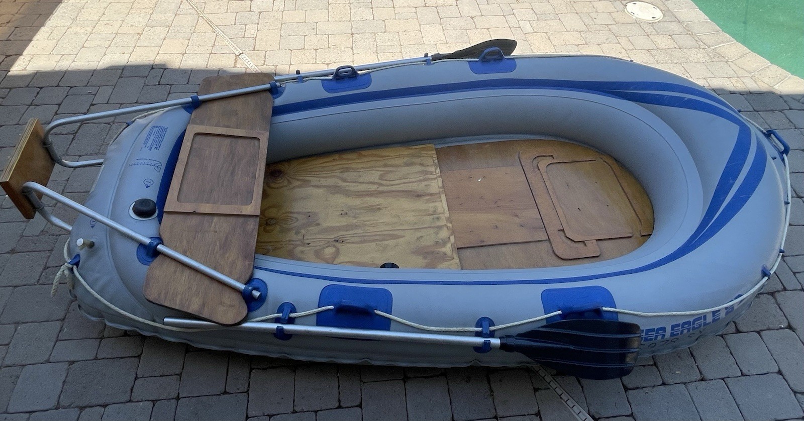 Sea Eagle 8 Heavy Duty Inflatable Raft/Boat With Trolling Motor And Accessories