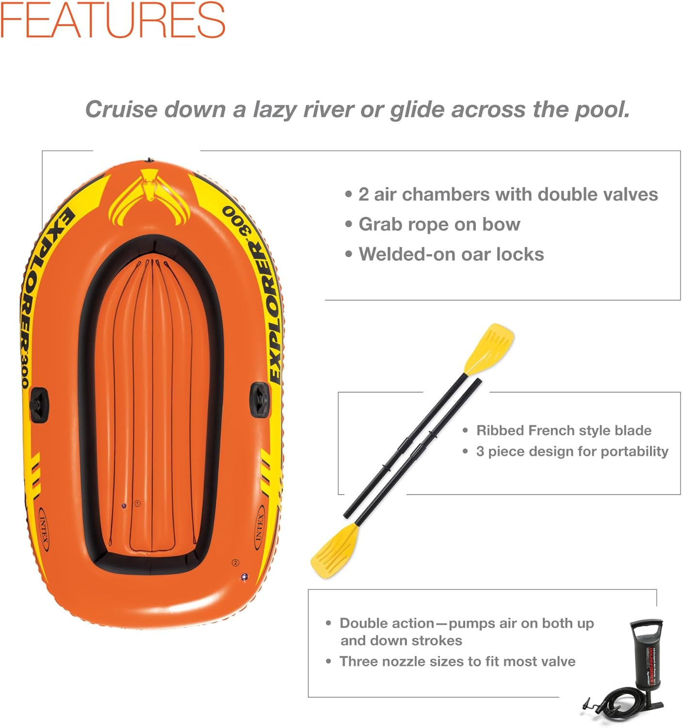 Inflatable Boat Set Dual Air Chambers Paddles Oars Grab Handles 3-Person