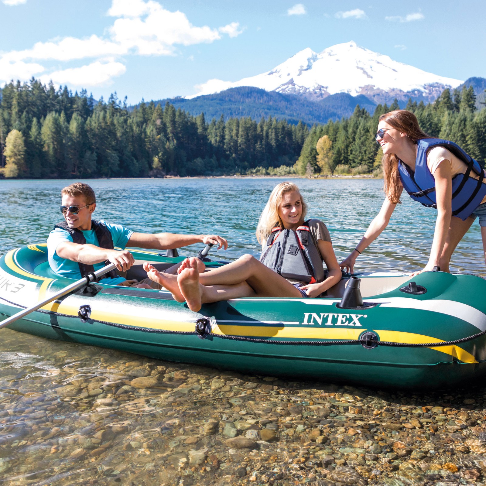 Intex Seahawk 3 Person Inflatable Rafting Boat Set with Aluminum Oars and Pump