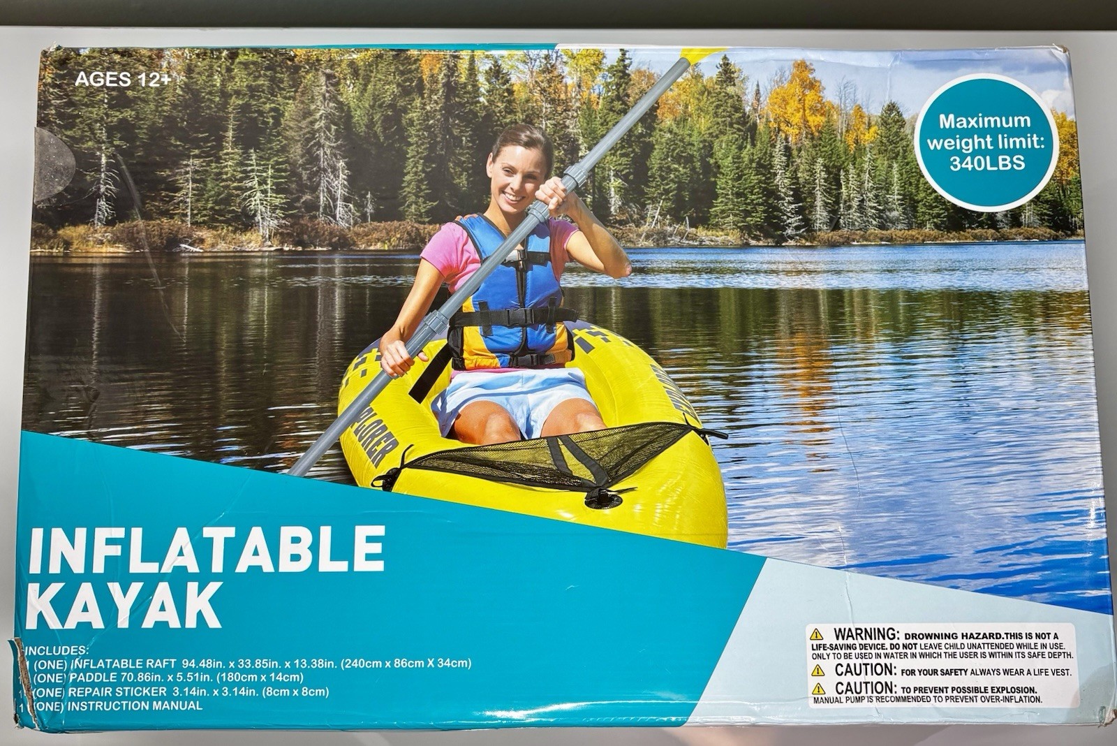 Explorer Inflatable Kayak 1-Person 340lb Capacity New Open Box w/ Paddle