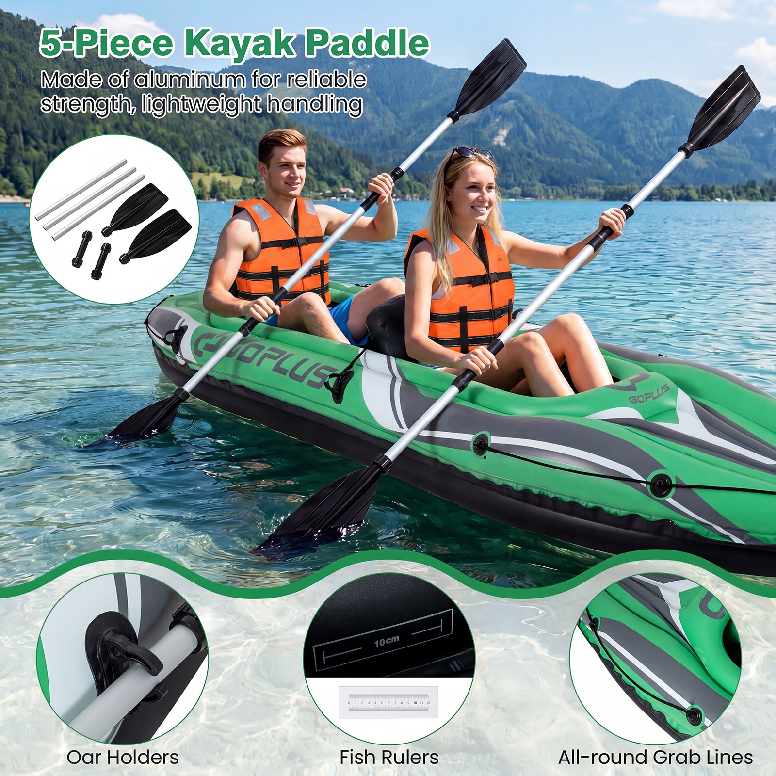 Inflatable Kayak 2 Person, Heavy Duty Tandem Touring Kayak w/ Aluminum Paddles