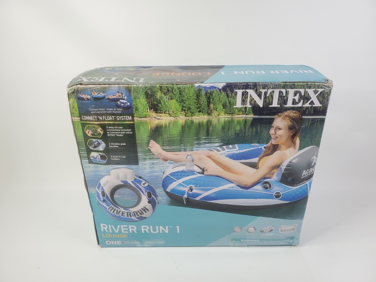 Intex River Run 1 Lounge Inflatable Floating Water Tube Blue/White🔥🔥 Box Dents
