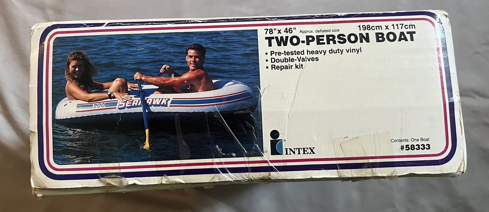 Vintage 1993 Wet Set Intex Two Person Boat Seahawk 200 White 78”x46” Inflatable