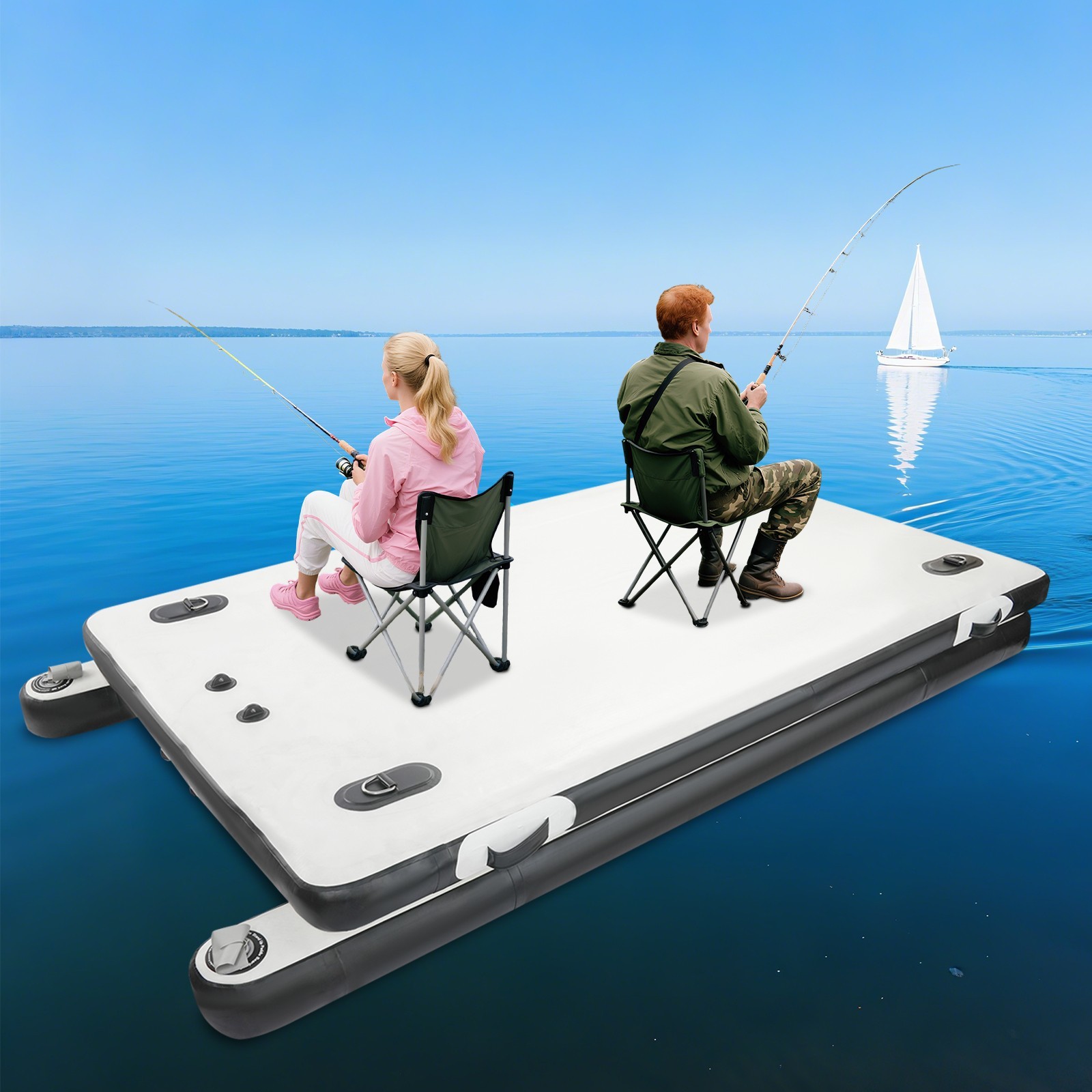 880lbs Inflatable Dock 2.5*1.6m Fishing Boat Floating Platform Craft w/Air Pump
