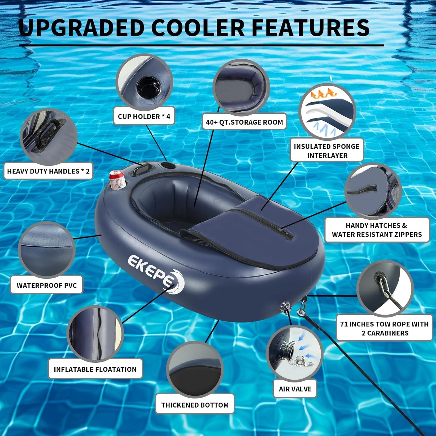 40 QT Inflatable Floating Cooler with Tow Rope – Perfect for Kayaking & Boating