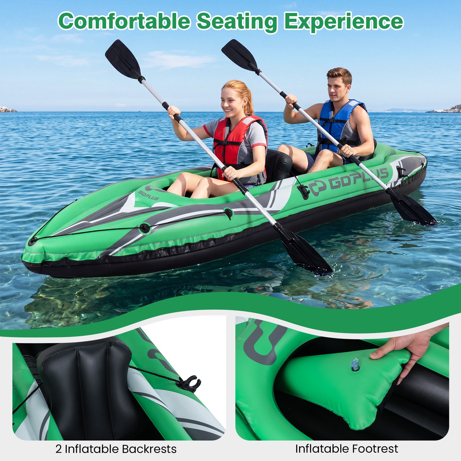 Inflatable Kayak 2 Person, Heavy Duty Tandem Touring Kayak with Aluminum Paddles
