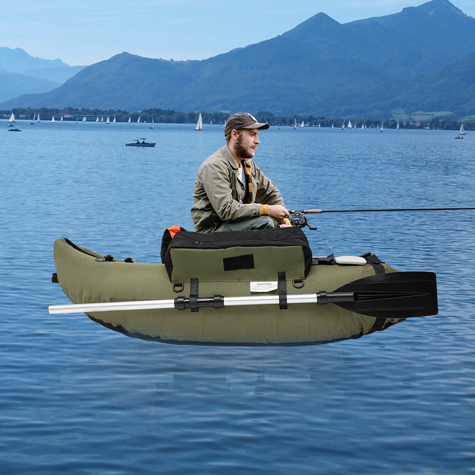 Inflatable Boat Water Fishing River Raft Set w/Oars Adjustable Backrest 130kg