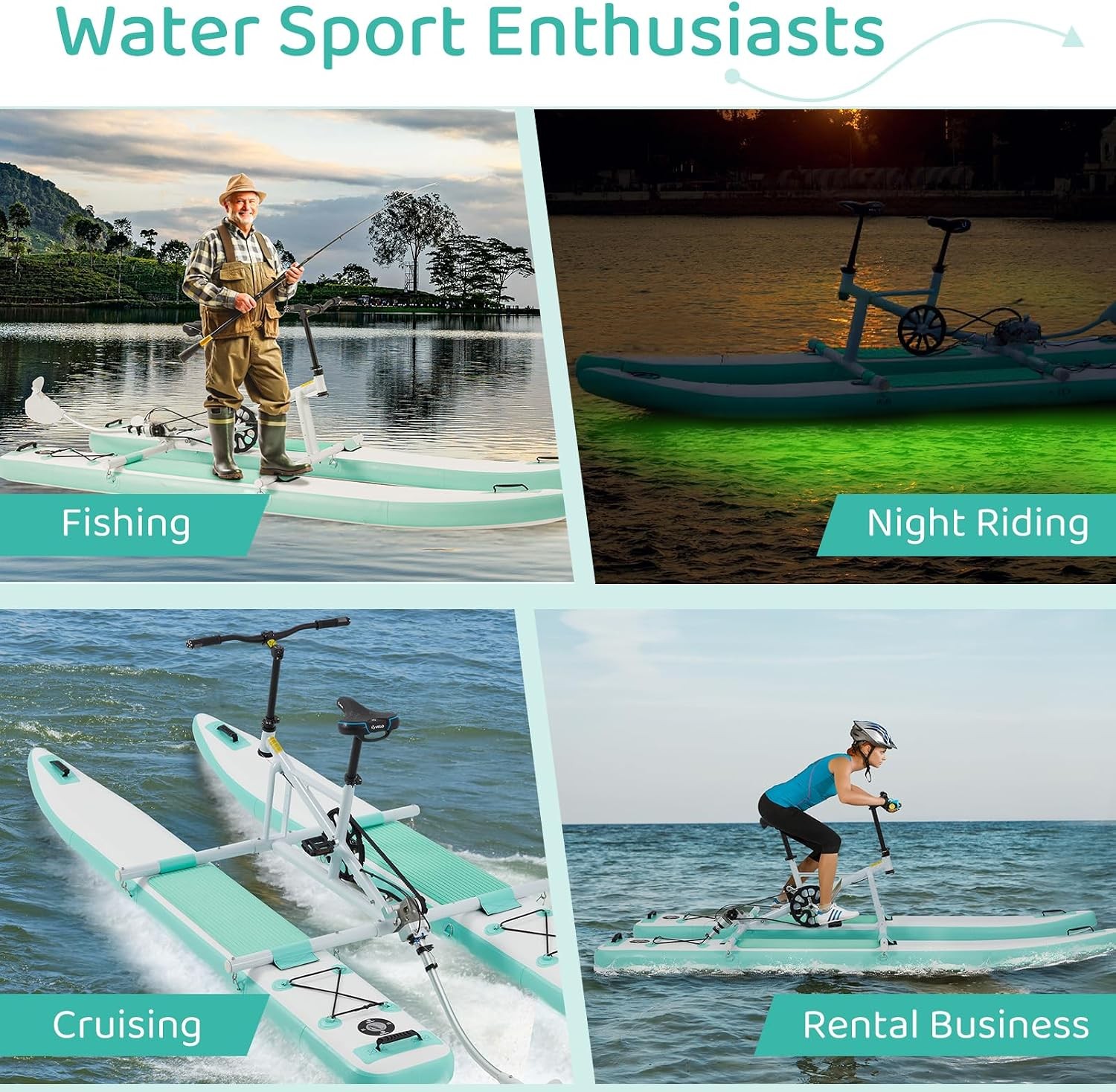 Inflatable Water Bike Kayak Hybrid 126 x 45.6 x 42.5 in PVC EVA Light Blue