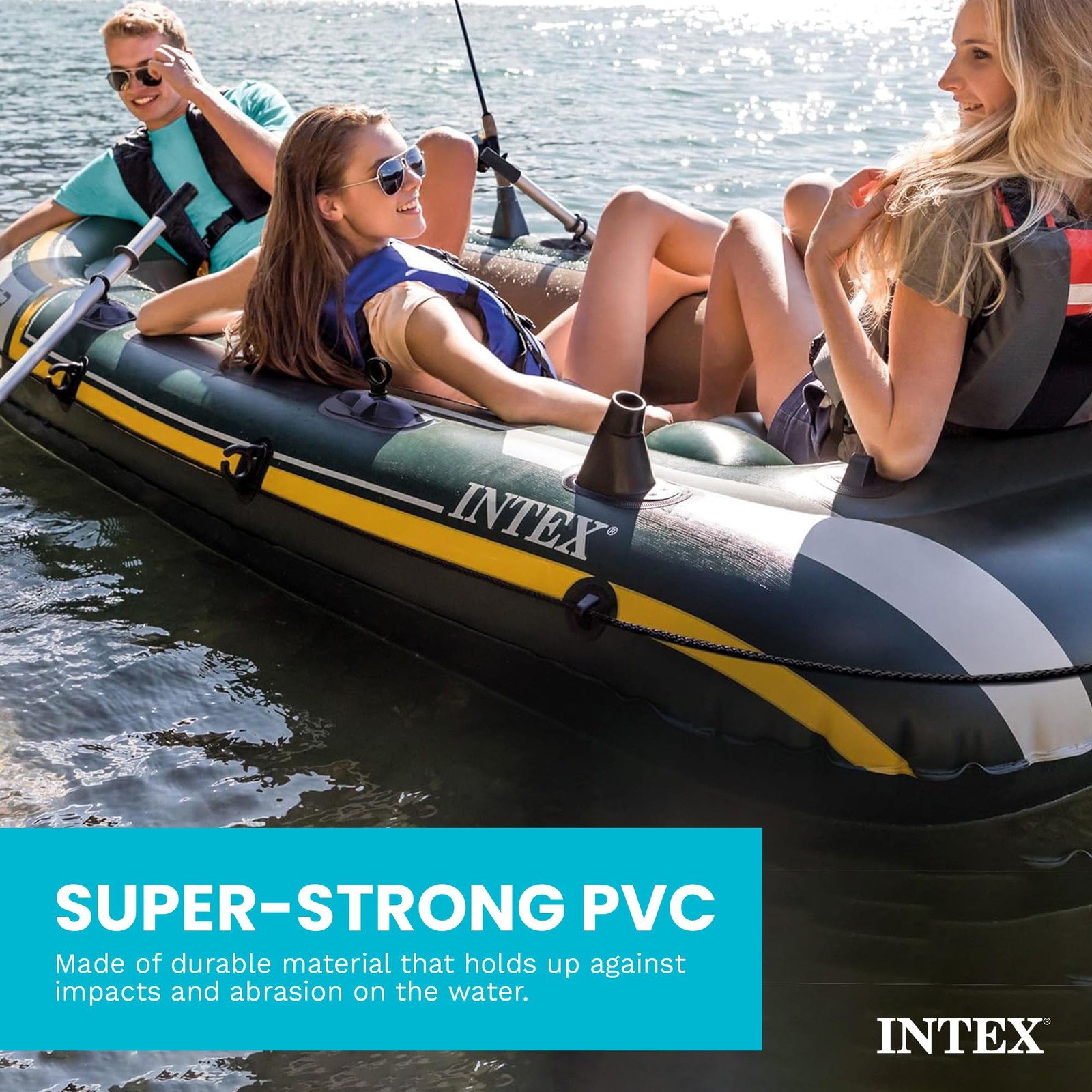 Inflatable Boat 3 Person Seahawk Fishing Set Oars Pump INTEX 68380EP