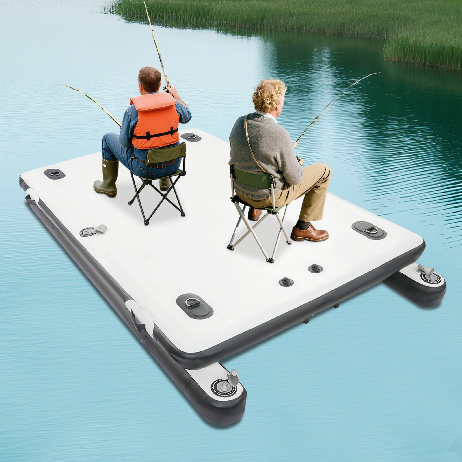 880lbs Inflatable Dock 2.5*1.6m Fishing Boat Floating Platform Craft w/Air Pump