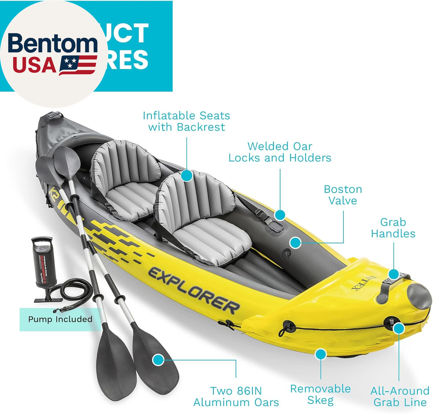68307EP Explorer K2 Inflatable Kayak Set: Includes Deluxe 86In Aluminum Oars and