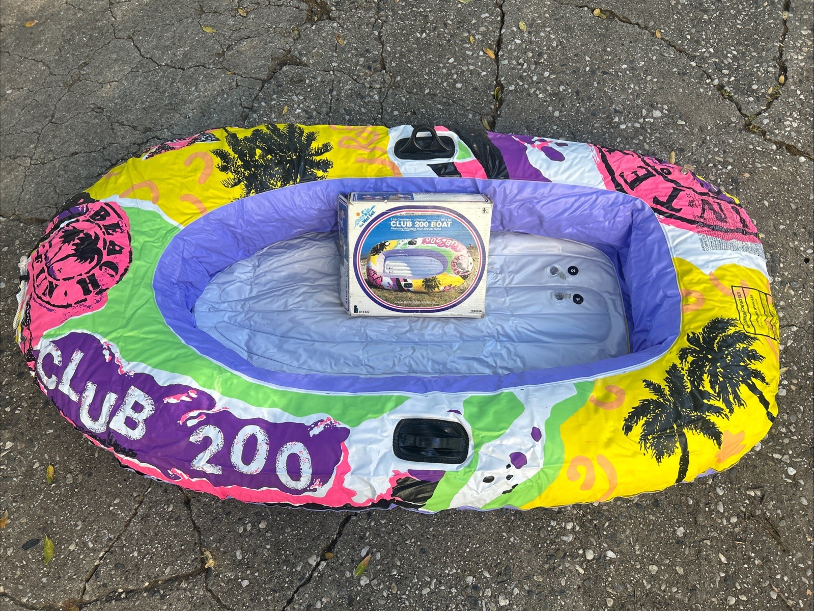 1992 INTEX The Wet Set Club 200 Inflatable 2 Person Boat 3 Air Chambers 78 x 46