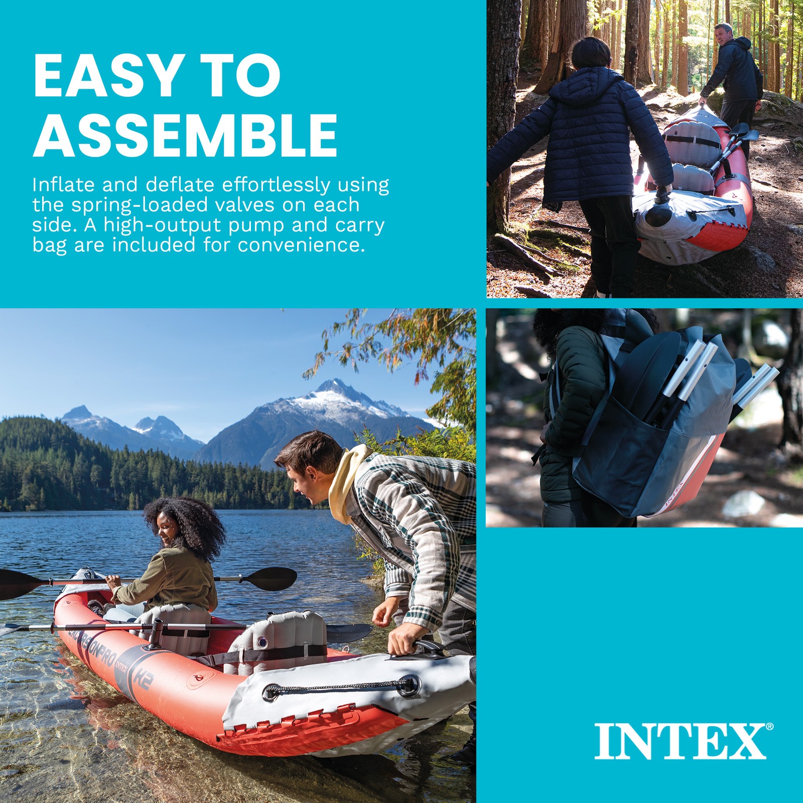 Intex Excursion Pro Inflatable 2 Person Vinyl Kayak with Oars & Pump, Red (Used)