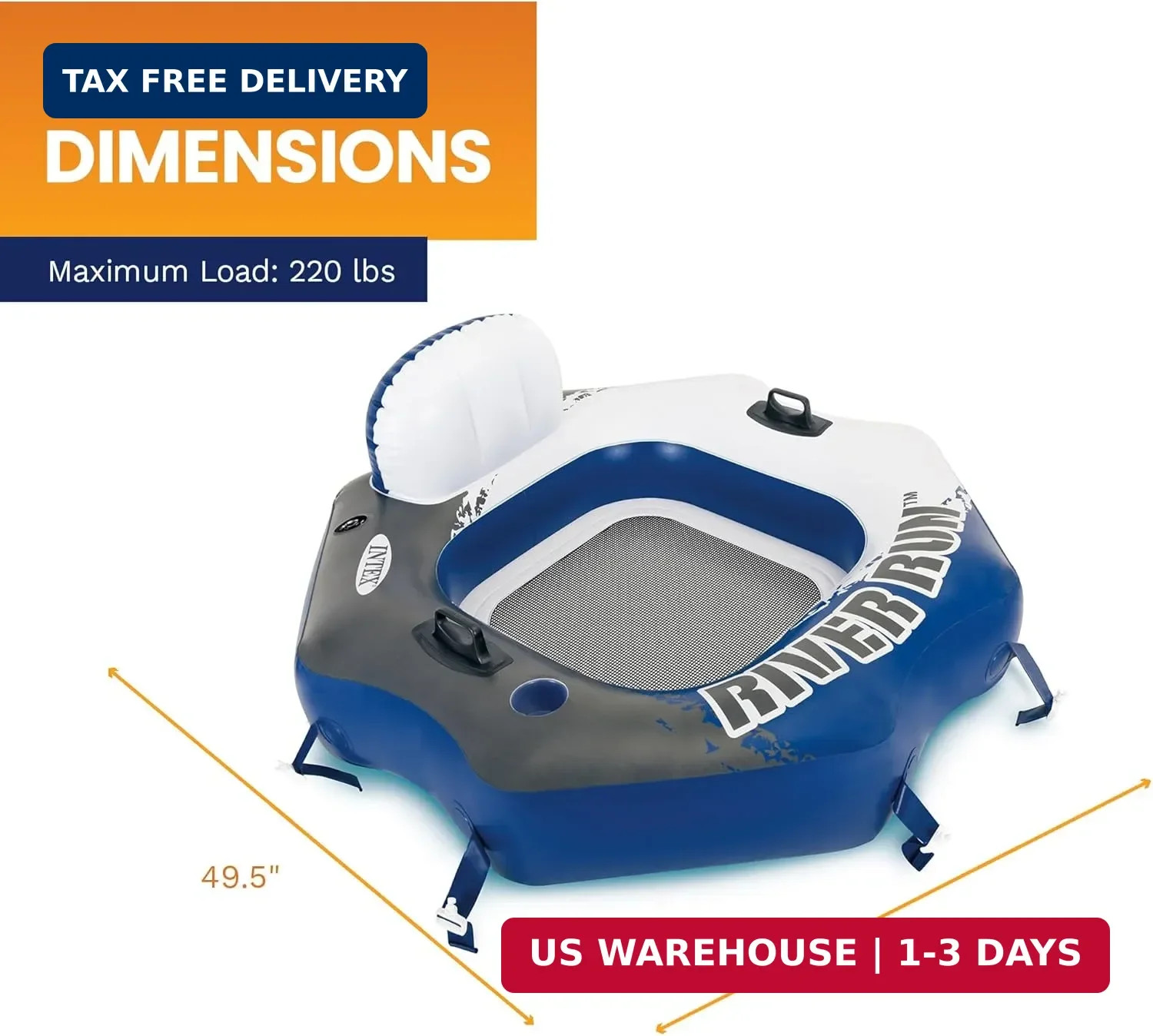 INTEX 58854EP River Run Connect Inflatable Floating Lounge: Comfortable Backrest