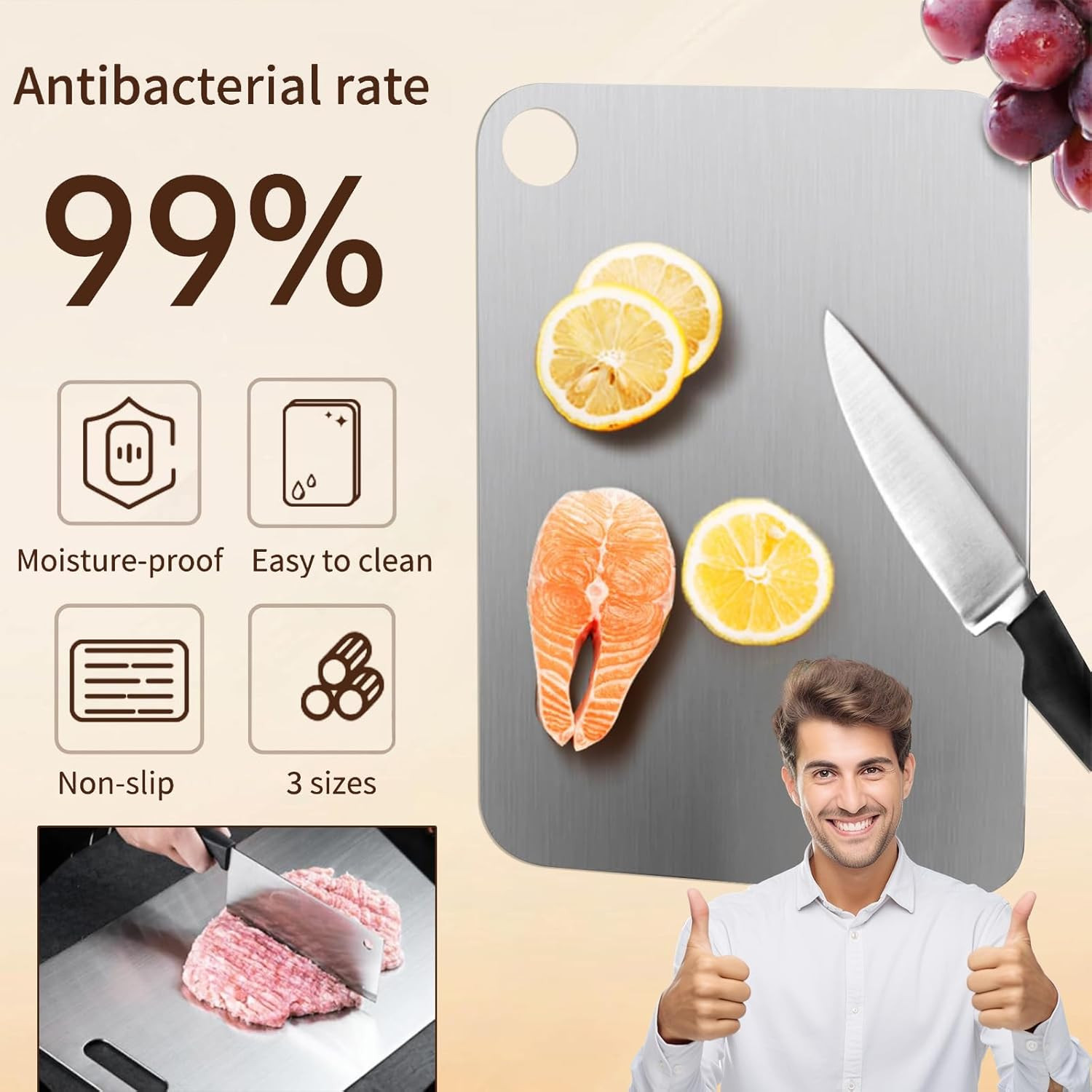 New Titanium Cutting Board-Stainless Steel Cutting Boards for Kitchen,Double-Sid
