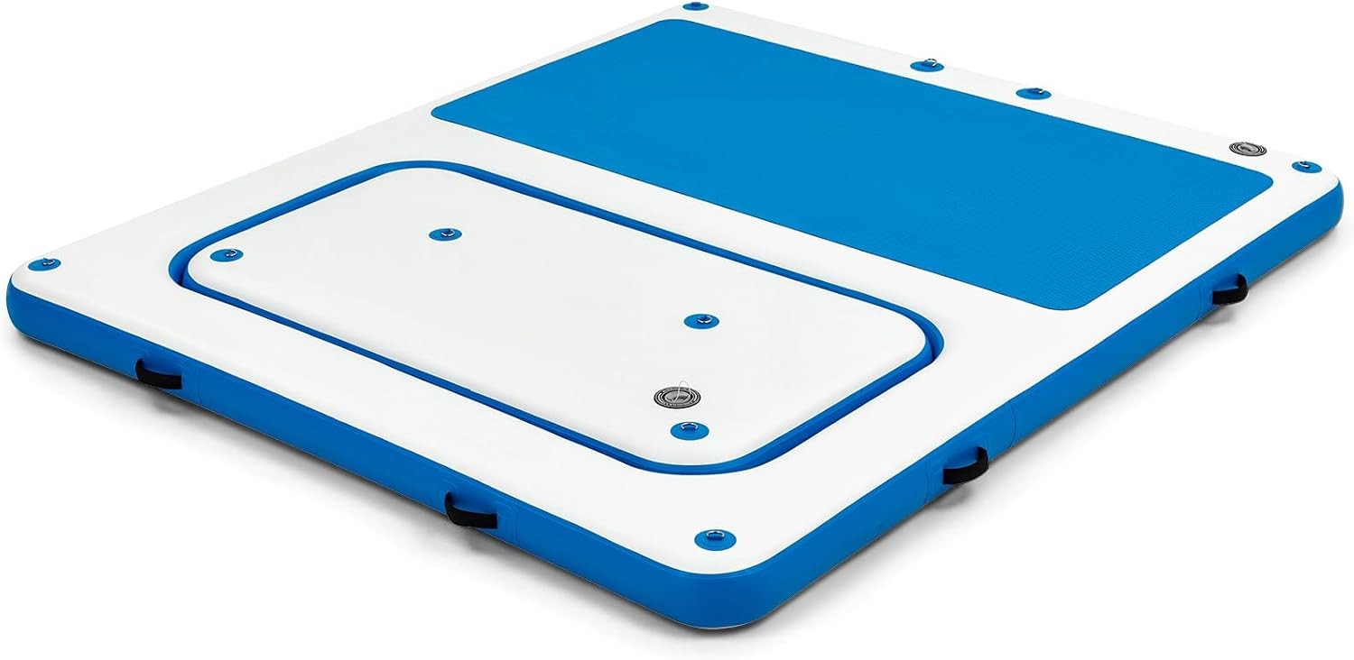 10’x8′ Inflatable Floating Dock Platform White Polyester EVA Mat with Pump
