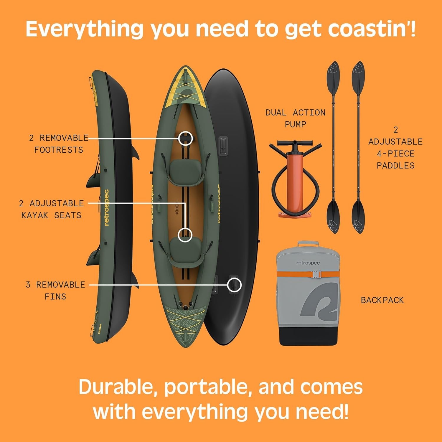 Inflatable Kayak 150In 39In Lightweight Pvc 2 Person Paddles Pump