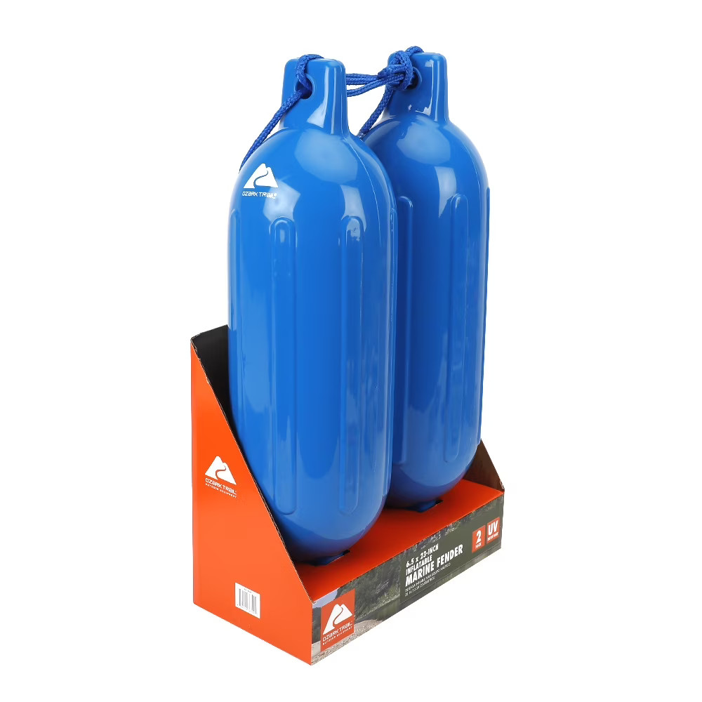 Ozark Trail 6.5×23″ Boat Fenders 2-Pack Blue w/Lines & Buoys