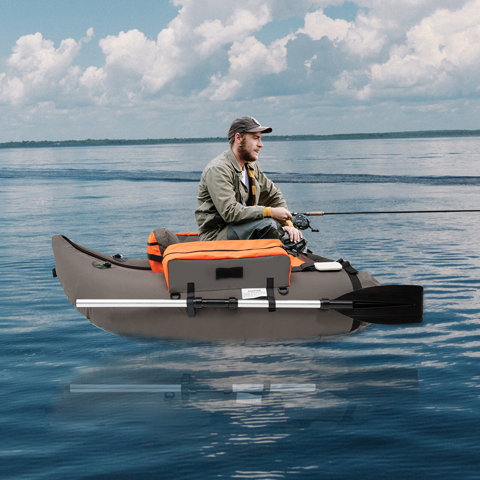 Inflatable Fishing Boat Foldable With Adjustable Backrest Seat Gray 130kg