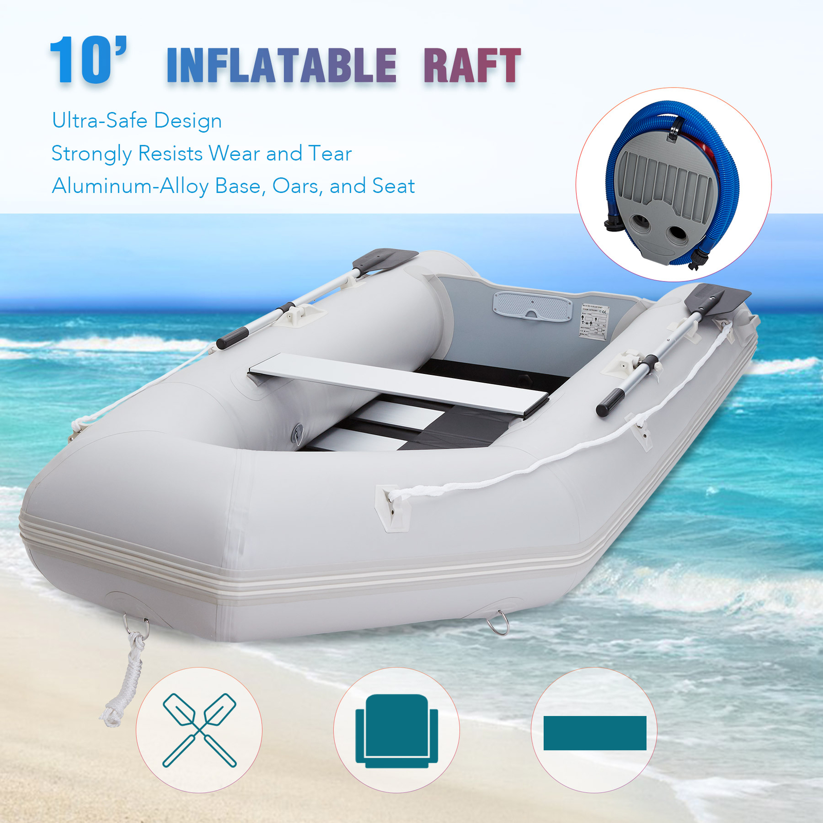 10ft Inflatable Boat w/pump Raft Fishing Dinghy Tender Pontoon Rescue Heavy Duty