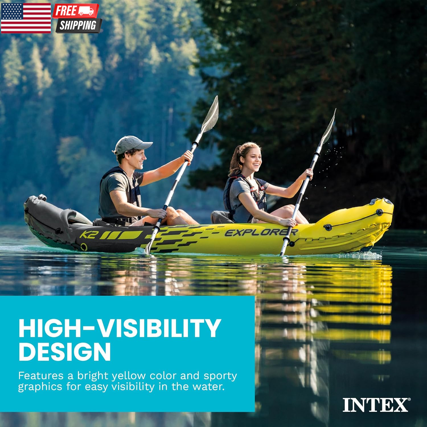 Intex 68307EP Explorer K2 Inflatable Kayak Set: Includes Deluxe 86In Aluminum Oa