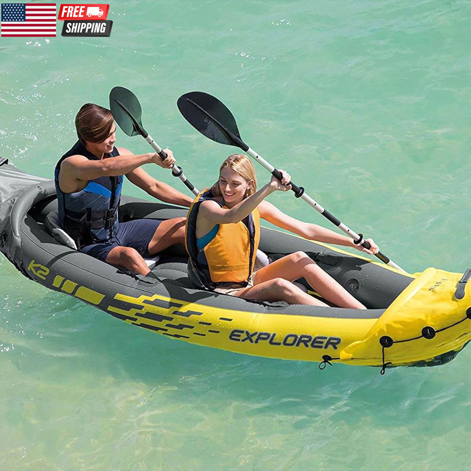 Intex 68307EP Explorer K2 Inflatable Kayak Set: Includes Deluxe 86In Aluminum Oa