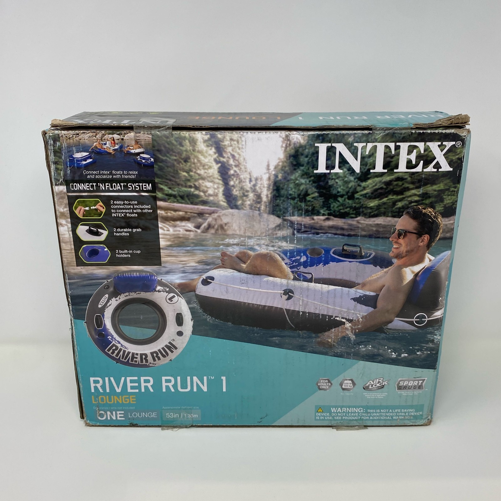 Intex River Run 1 Blue/White 53in Inflatable Tube w/ Backrest & Cups
