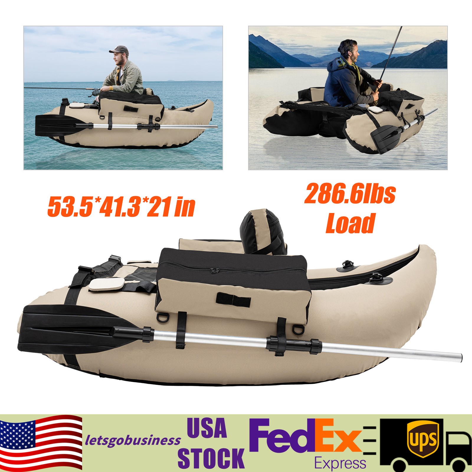Portable Inflatable Boat Fishing Dinghy Boat Sport Backrest Adjustable 130kg