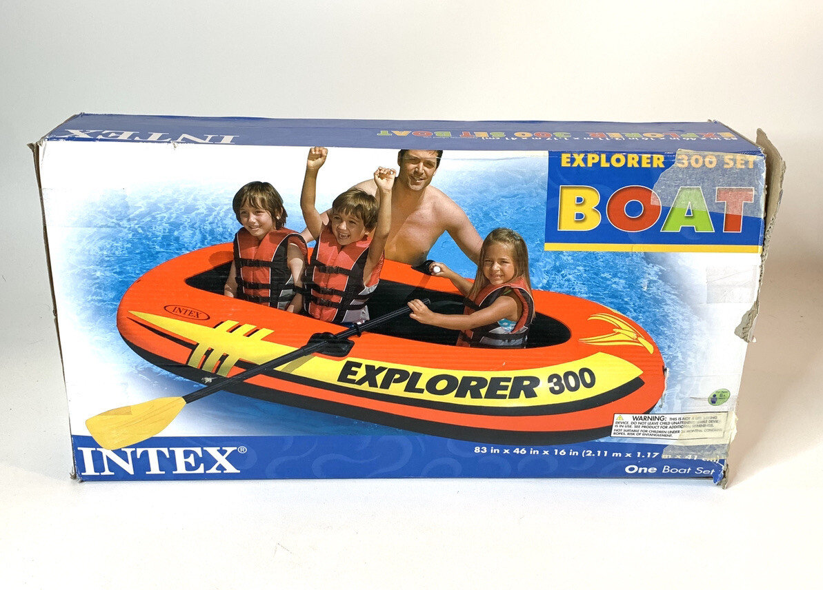 Intex Explorer 300 Compact Inflatable Fishing 3 Person Raft Boat w/ Pump & Oars