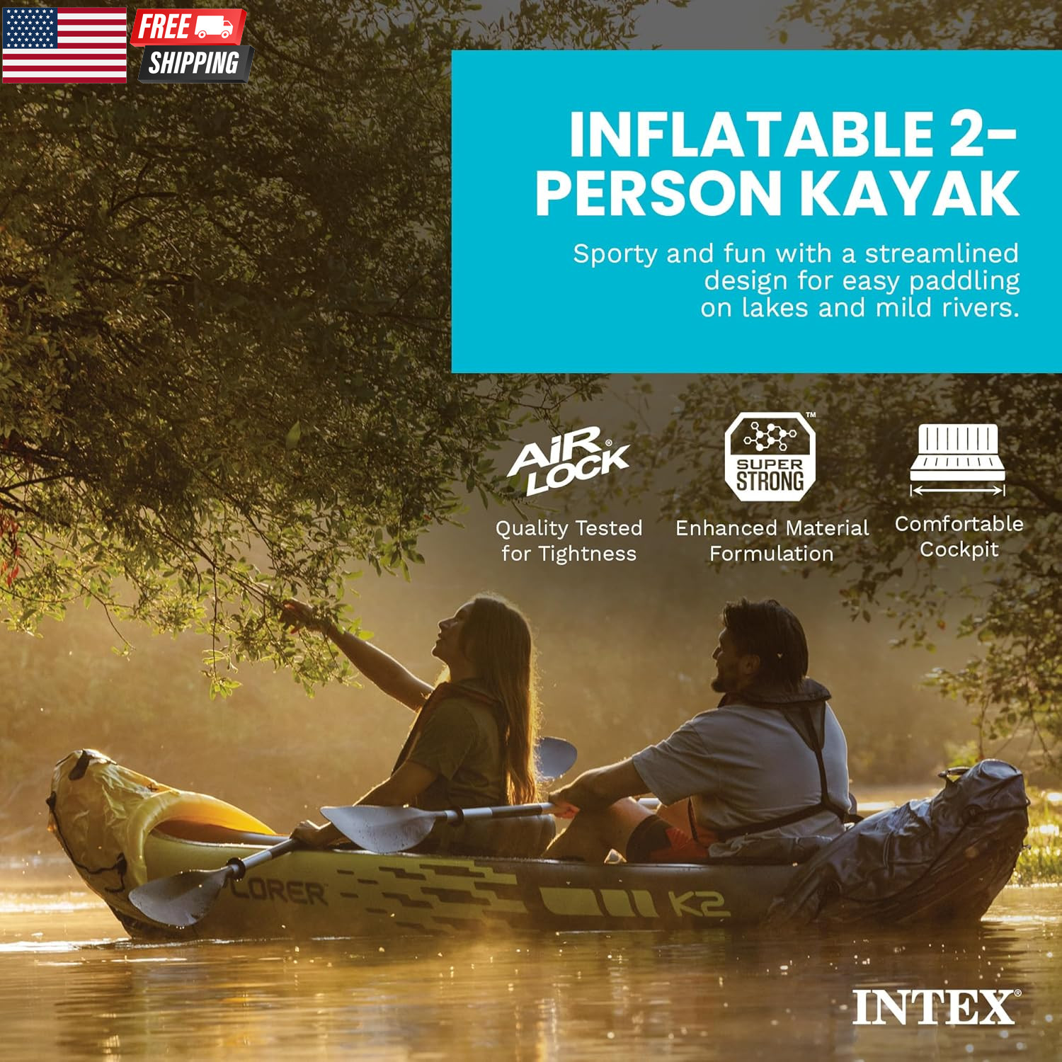 Intex 68307EP Explorer K2 Inflatable Kayak Set: Includes Deluxe 86In Aluminum Oa