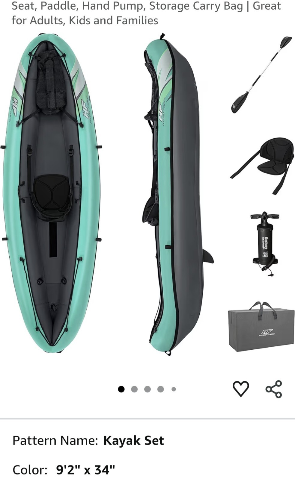 Bestway Hydro Force Inflatable Kayak Set – 1-Person Ventura Elite Grn canopy