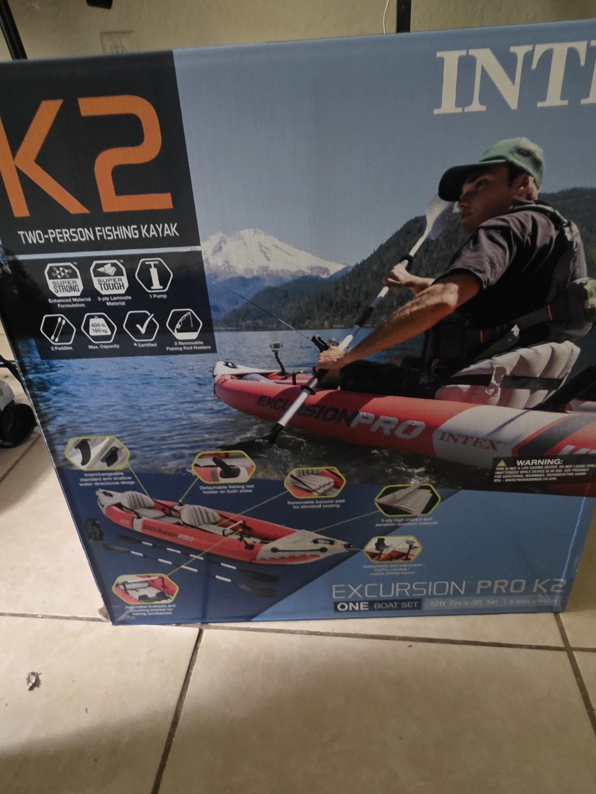 Intex Excursion Pro K2 Inflatable Kayak with Oars and Pump 2 Person 151inch X 37