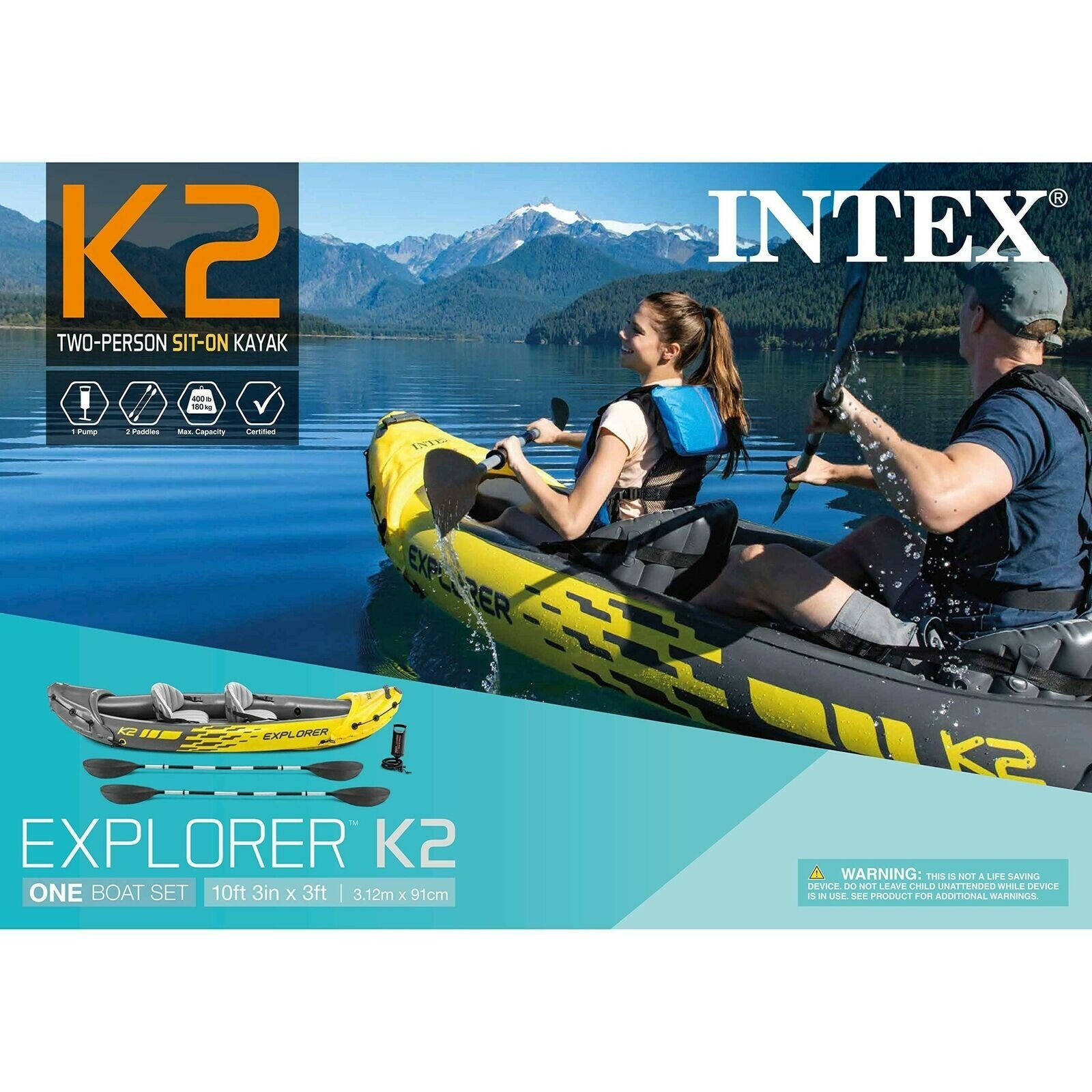 Intex Explorer K2 Kayak, 2-Person Inflatable Kayak Set with Aluminum Oars and…