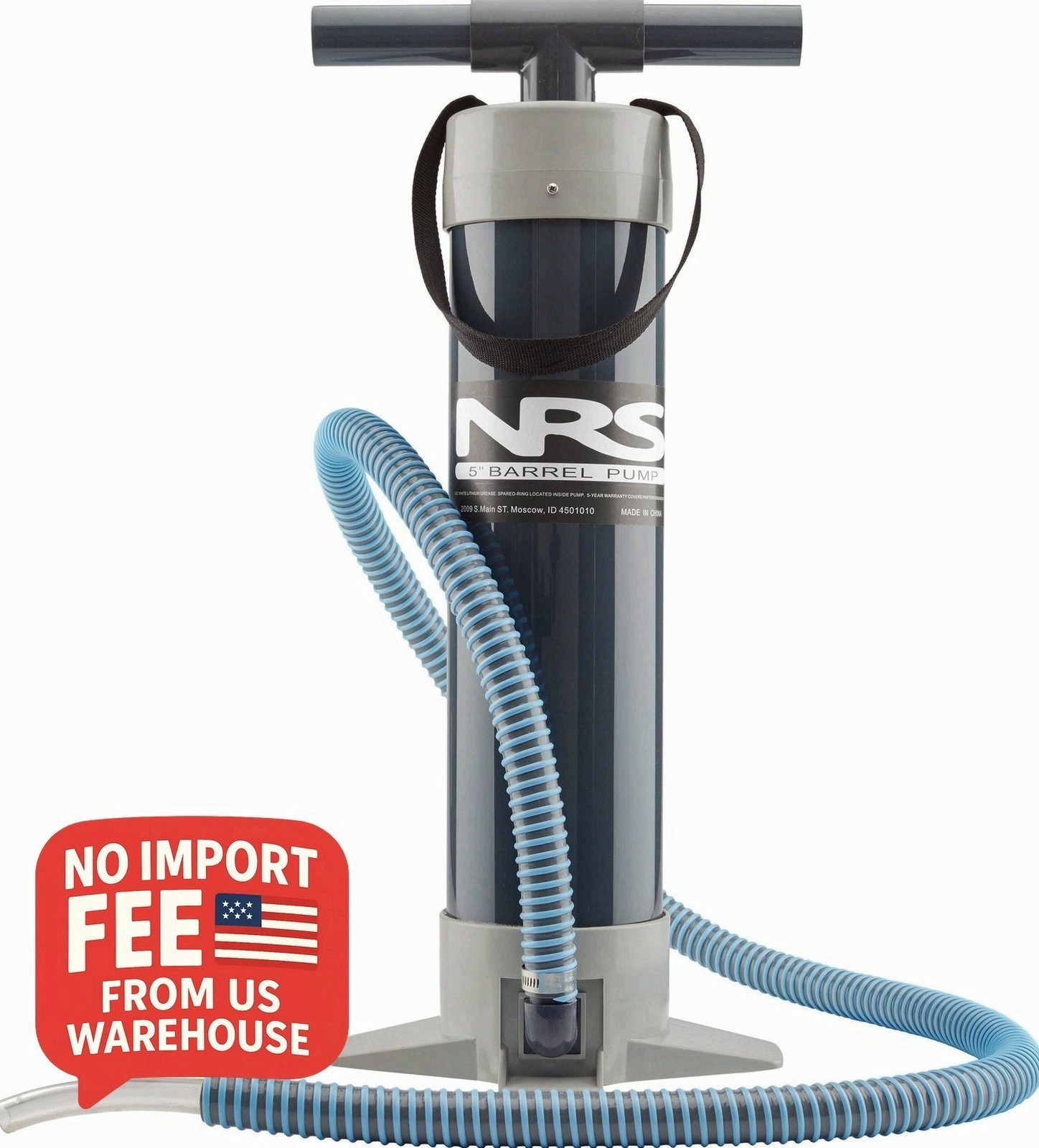 NRS 5 Inch Barrel Pump Hand Inflatable Raft 2.5 Foot 6.5 Foot Hose Wide Base 800
