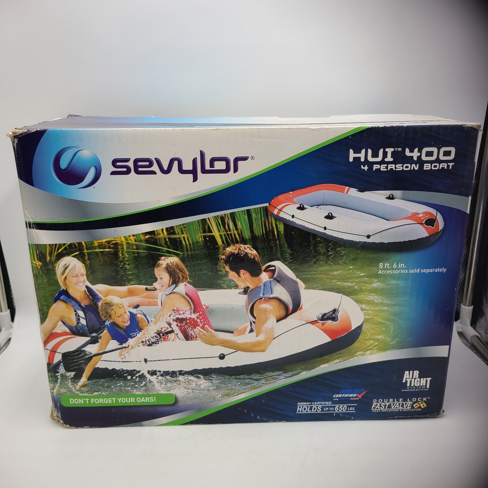 Sevylor HUI 400 4-Person 8’ 6” Red White Inflatable Boat New