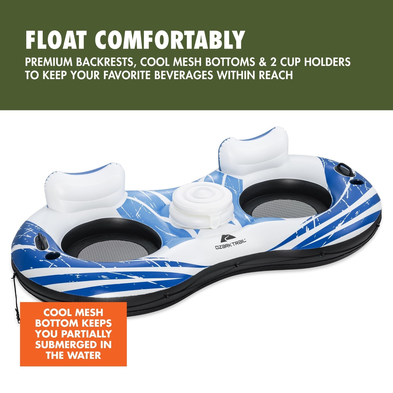 2-Person River Tube Inflatable Float Double Rider 7’10.5″