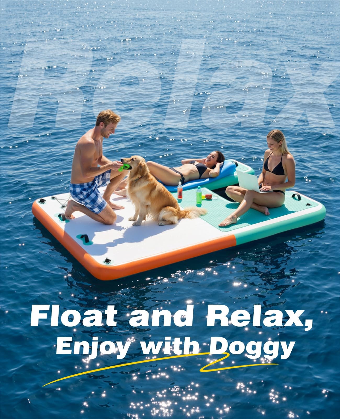 Inflatable Floating Dock, 8×6ft Floating Docks with Anti-Slip Surface Water A…