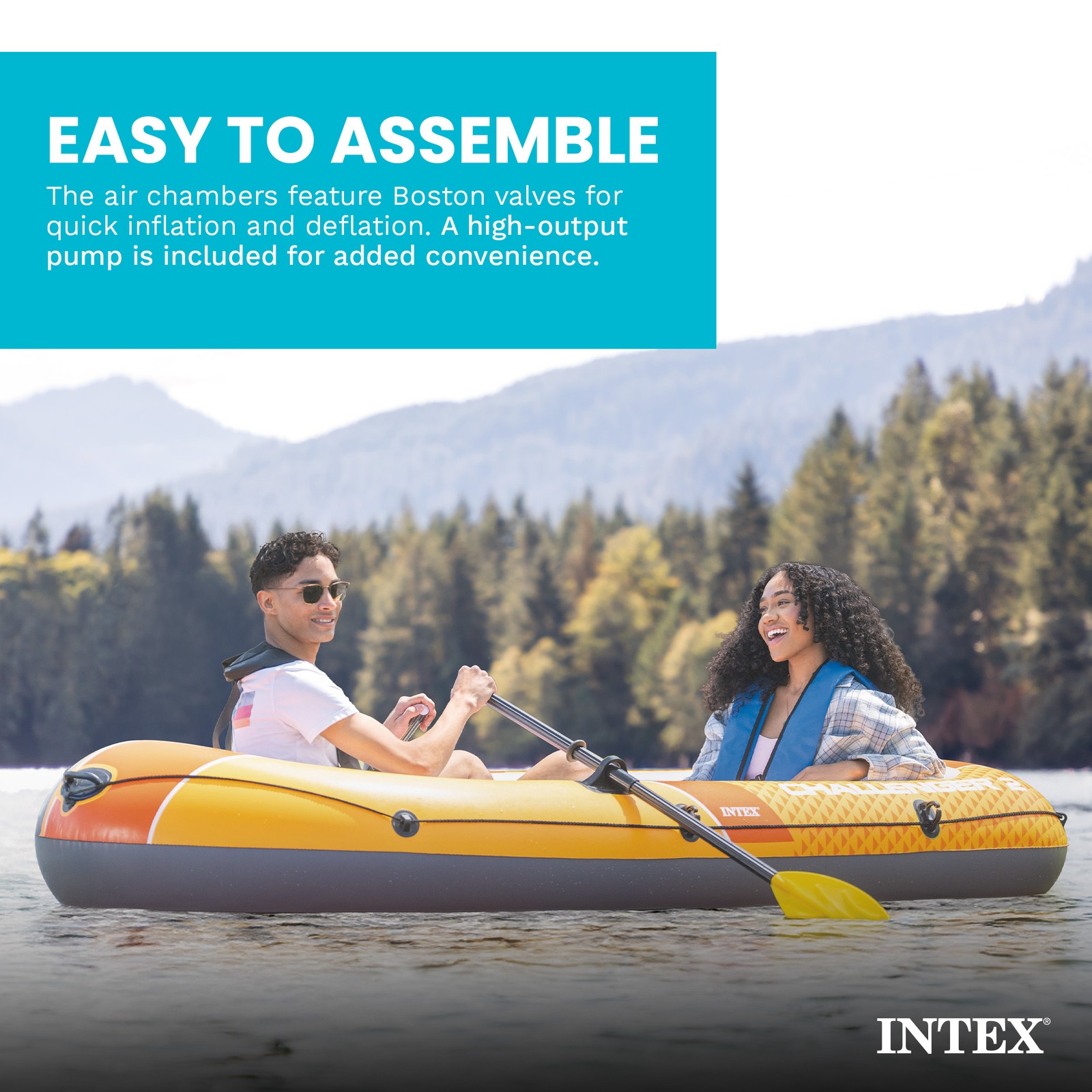 INTEX Challenger 2 Inflatable Boat Set with 48″ Oars, Pump, Oar Locks (Open Box)