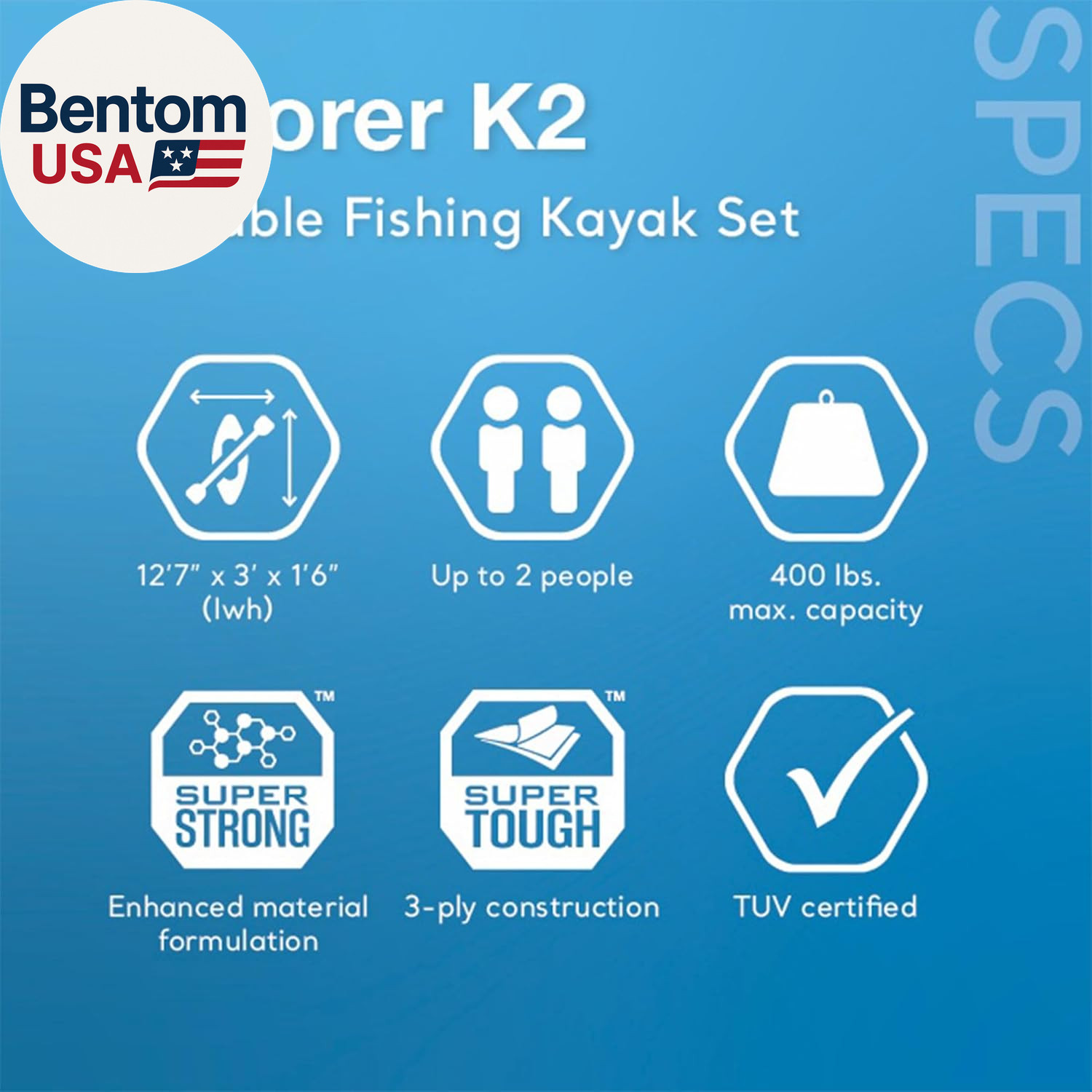68309EP Excursion Pro K2 Inflatable Kayak Set: Includes Deluxe 86In Kayak Paddle