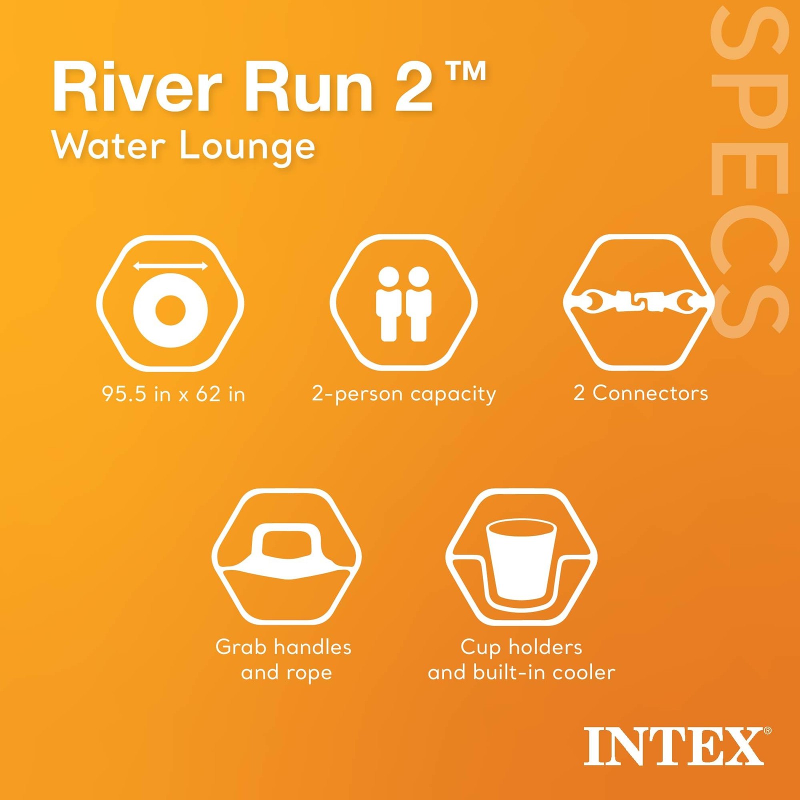Intex River Run 2 Person Blue Water Float Tube With Cup Holders And Backrests